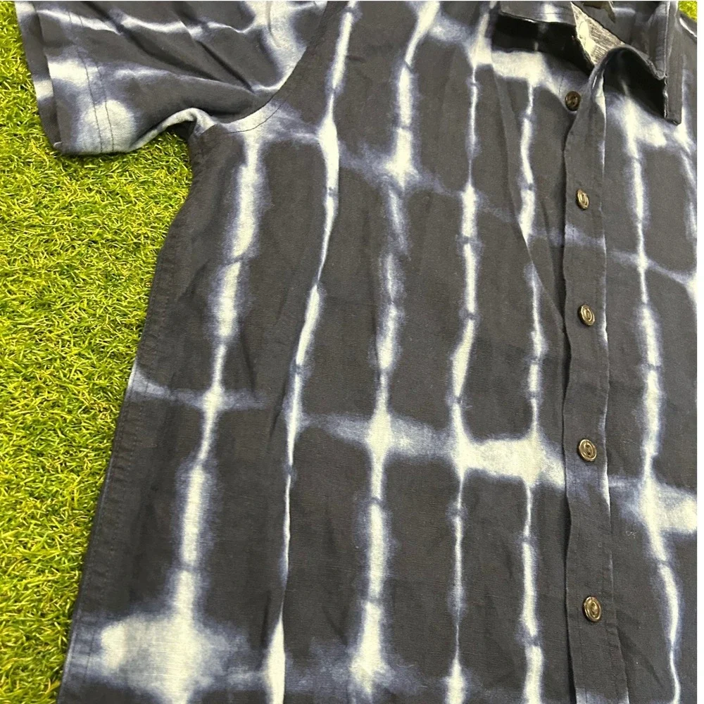 Banana Republic Mens Linen Slim Fit Shibori Tie Dye Short Sleeve Shirt Navy M